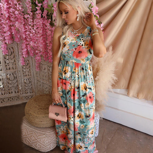 Robe maxi pour femmes avec design floral et taille élastique Levoire
