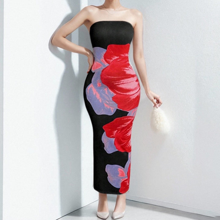 Robe longue ajustée pour femmes avec motif floral Levoire