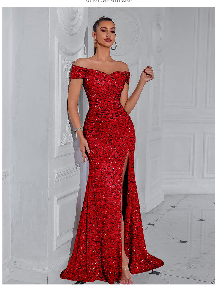 Robe de soirée élégante pour femme avec design décolleté et sequins scintillants Levoire