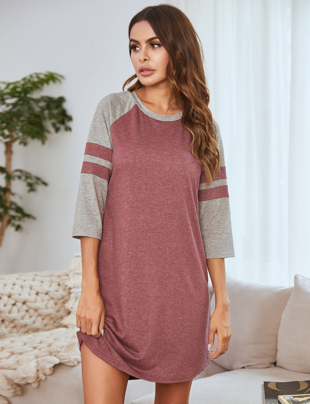 Levoire | Couleur - Chemise de nuit Printemps Été Patches Bloc Chemise de nuit Rouge vin