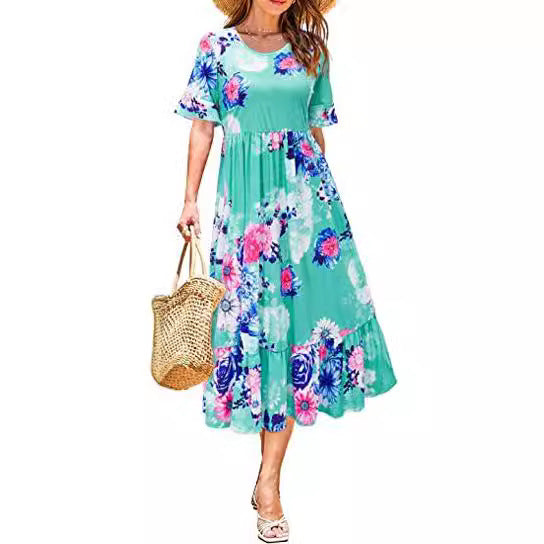 Robe midi pour femmes avec motif floral et ourlet à volants Levoire