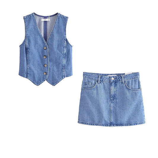 Levoire | Élégant ensemble jupe-veston en jean de printemps