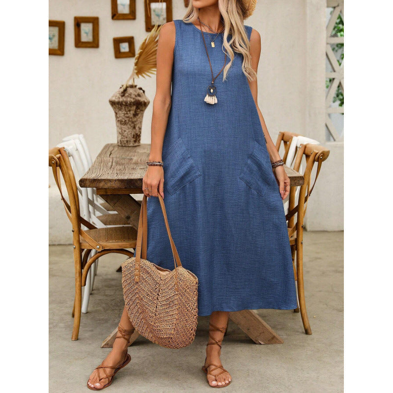 Levoire | Robe unie à col rond sans manches Bleu