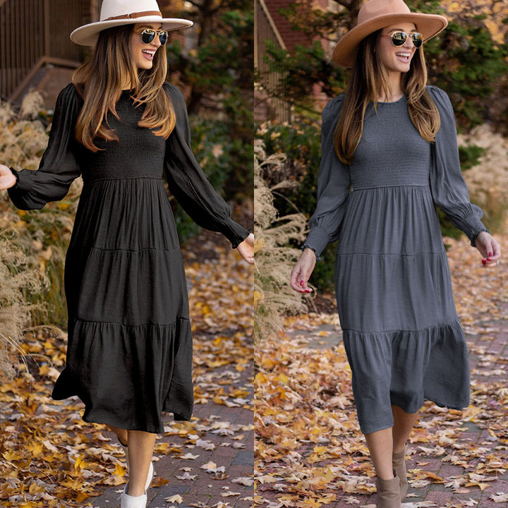 Robe longue décontractée à manches longues pour femmes avec détails froncés et volants Levoire