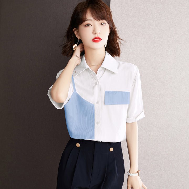 Chemisier à manches courtes femme tendance avec des inserts contrastants Levoire