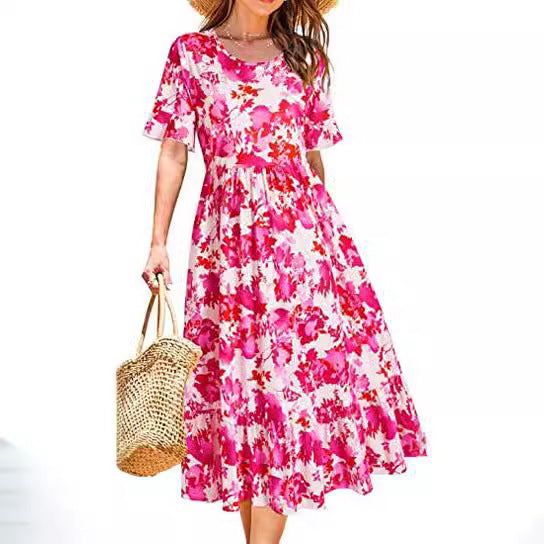 Robe midi pour femmes avec motif floral et ourlet à volants Levoire