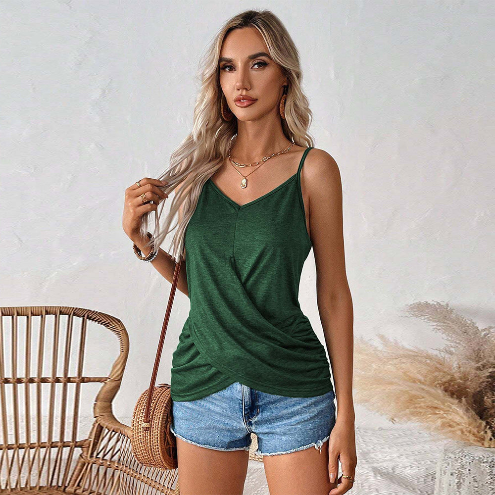 Haut sans manches pour femmes avec drapés et décolleté en V profond Levoire
