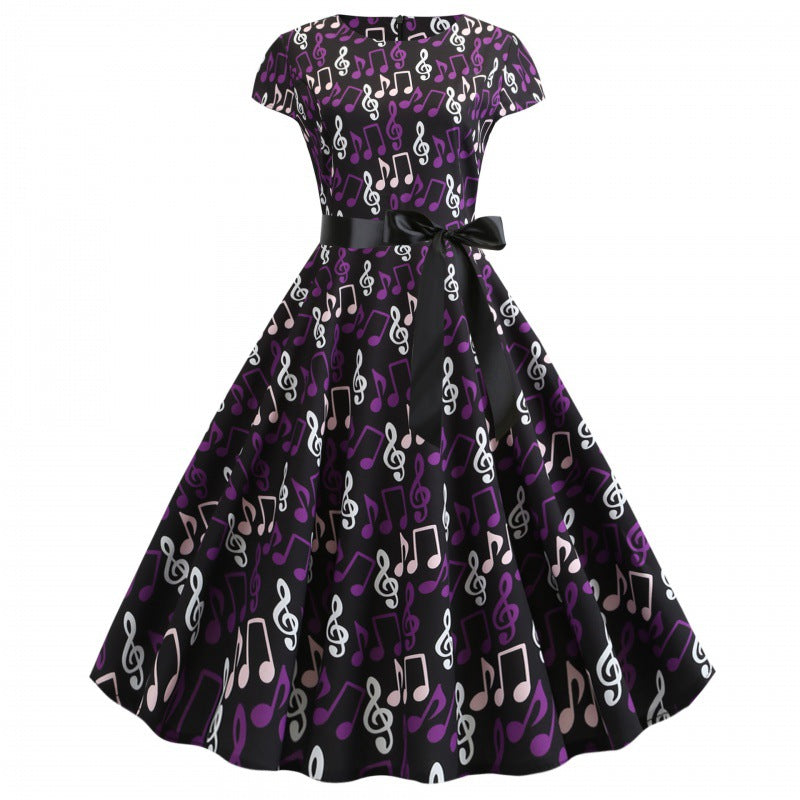 Robe swing pour femmes avec motif artistique et ceinture élégante Levoire