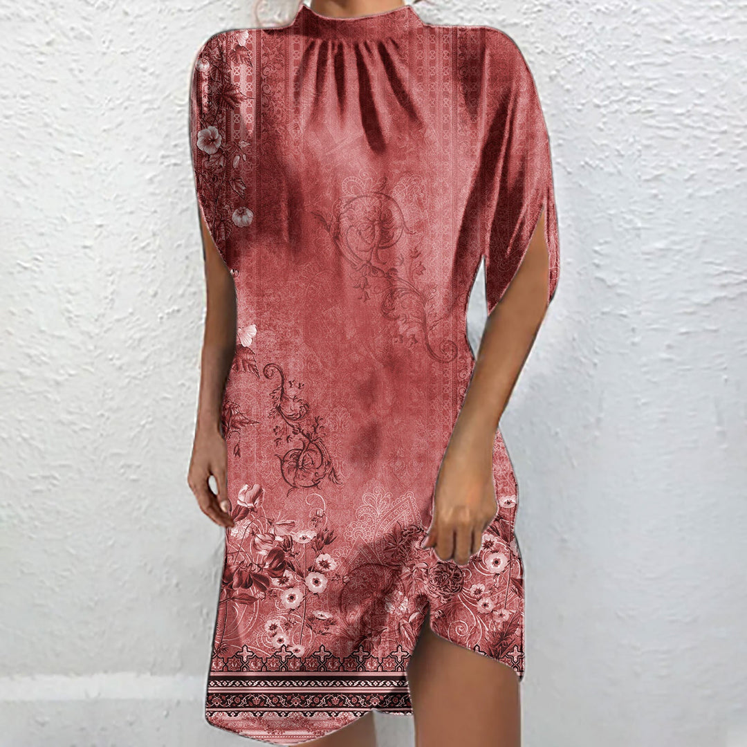Levoire | Chemise à col montant imprimée élégante à manches courtes Batwing Rot