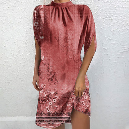 Levoire | Chemise à col montant imprimée élégante à manches courtes Batwing Rot