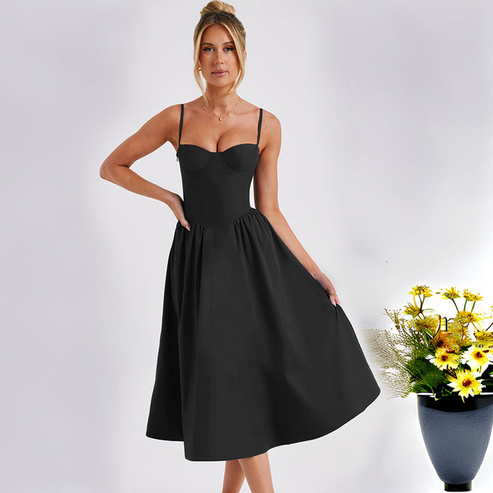 Robe midi pour femme avec décolleté en cœur esthétique et jupe évasée Levoire