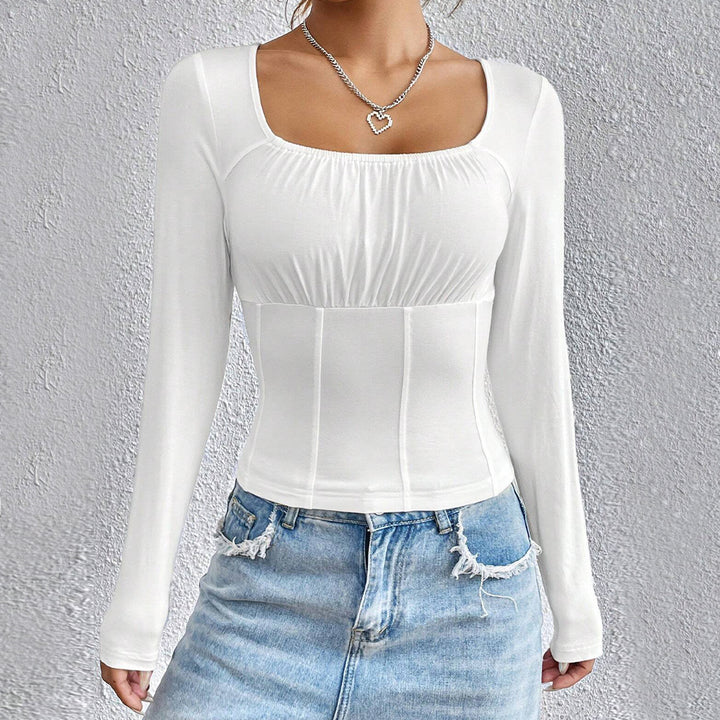 Chemise à manches longues pour femmes avec encolure carrée et design flatteur pour la silhouette Levoire