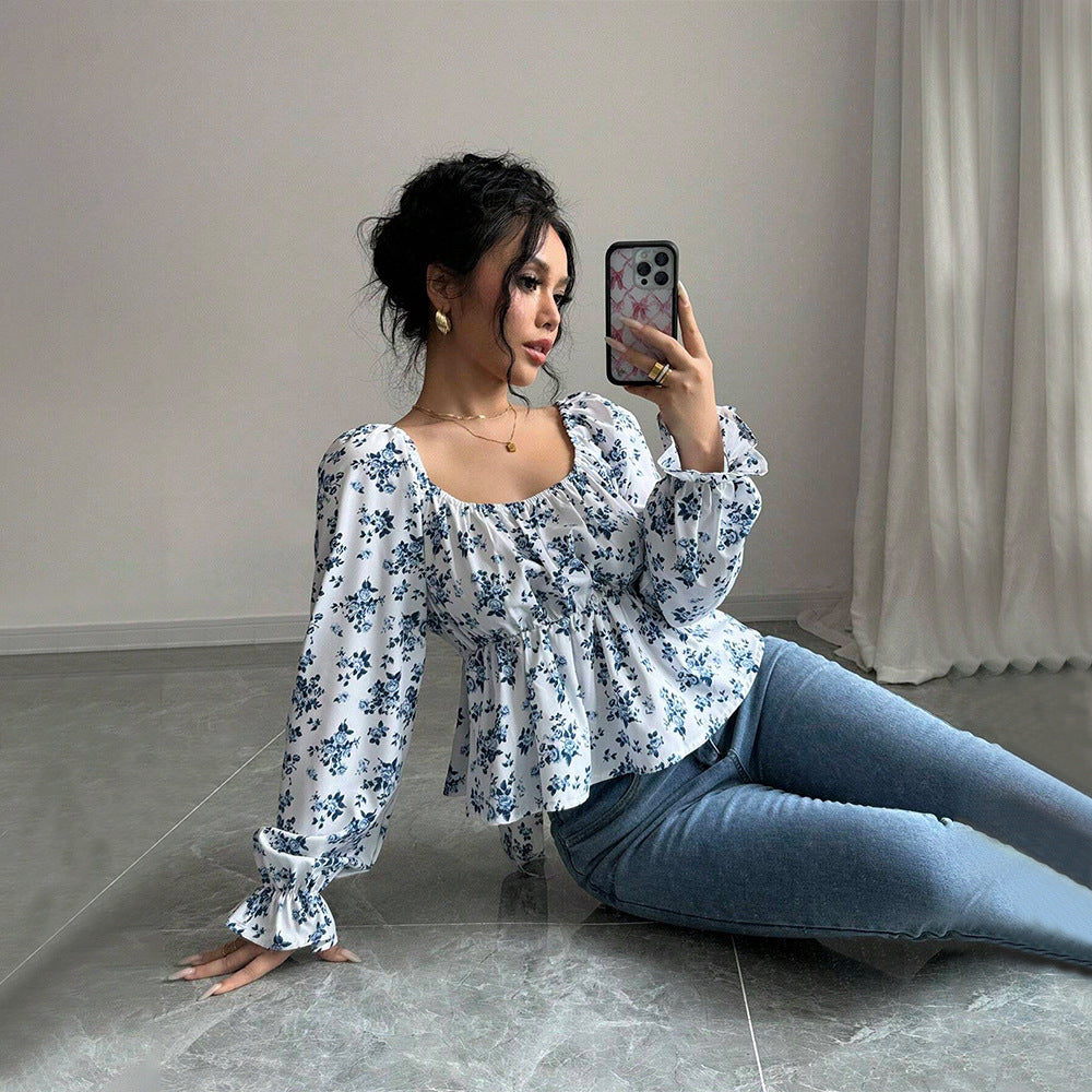 Blouse femme avec design floral et manches volumineuses Levoire