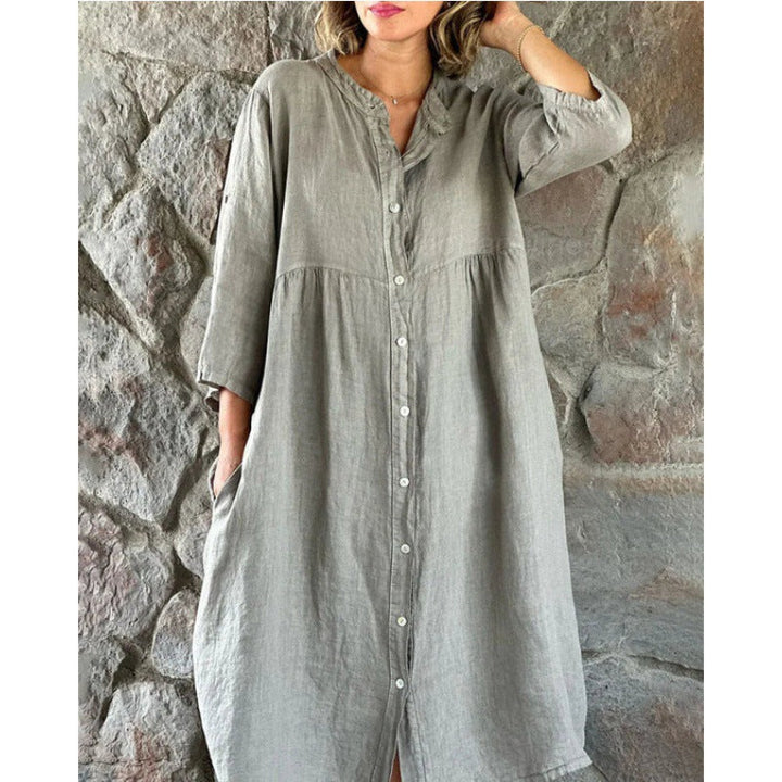 Levoire | Élégant Uni Col montant à manches longues Robe Gris