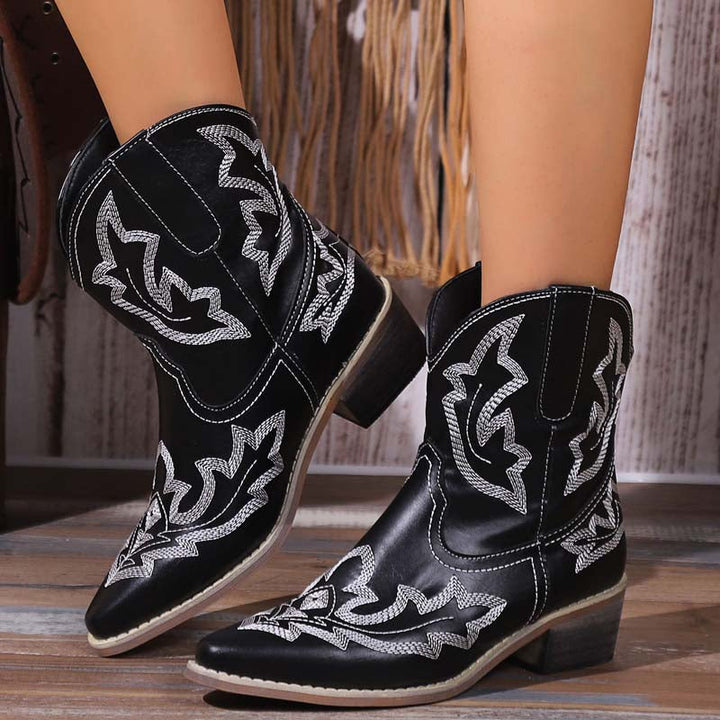 Levoire | Bottes De Cowboy Avec Détails Brodés Pour Femmes Noir
