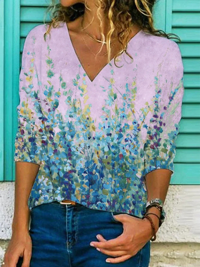 Levoire | Plantes tendance à motif animal V-neck à manches longues 11