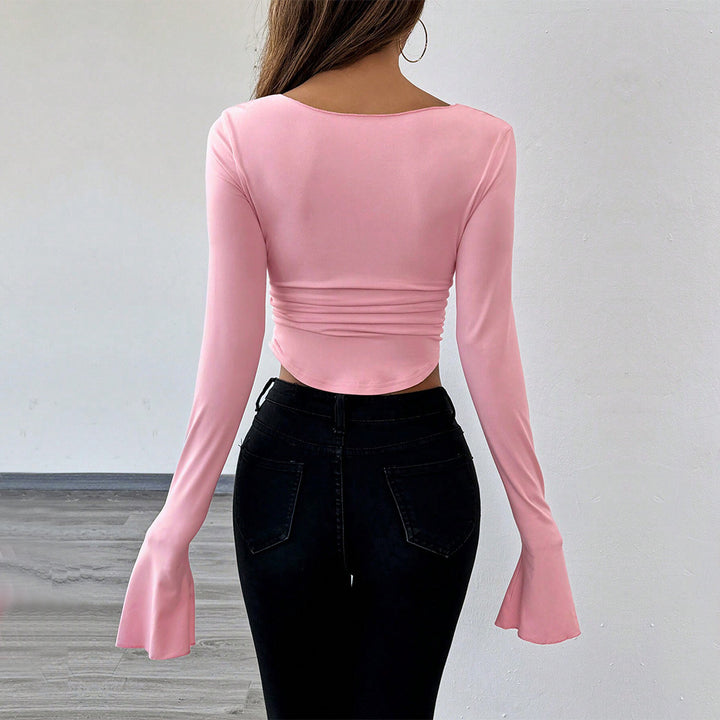 Chemise pour femmes à manches longues avec col montant à la mode et découpe élégante Levoire