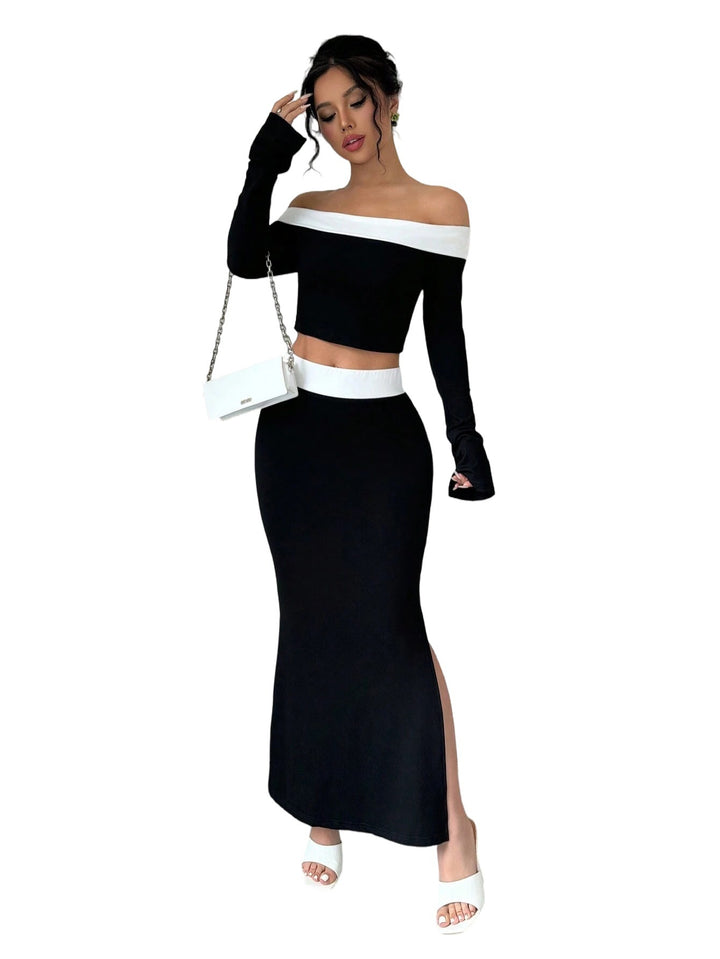 Ensemble de haut court et de jupe maxi pour femmes avec design décolleté Levoire