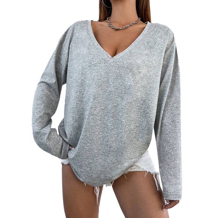Chemise longue à manches longues décontractée pour femmes avec col V et silhouette ajustée Levoire