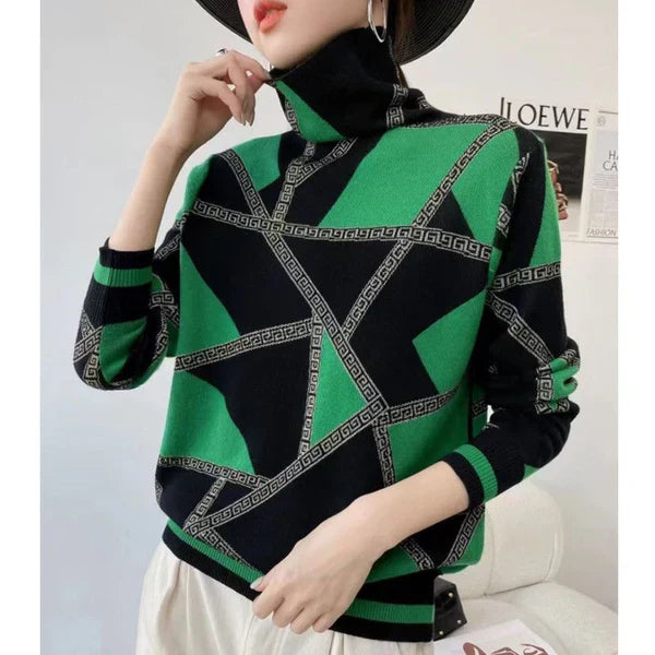 Levoire | Laurent - Pull Élégant À Col Roulé Imprimé Triangle Vert