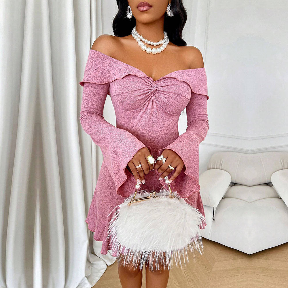 Robe mini femme à épaules dénudées avec détails en volants et manches larges Levoire