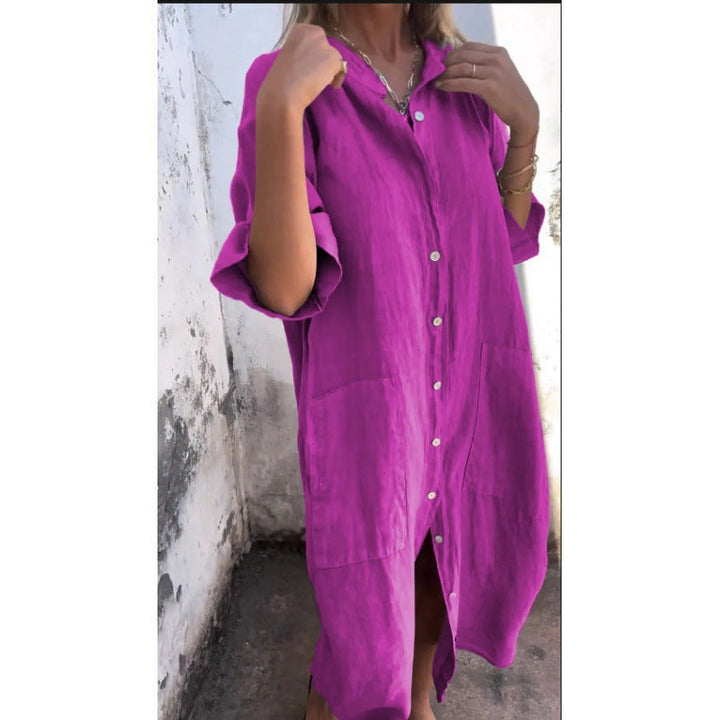 Levoire | Robe en coton-lin décontractée avec des manches trois-quarts Lila