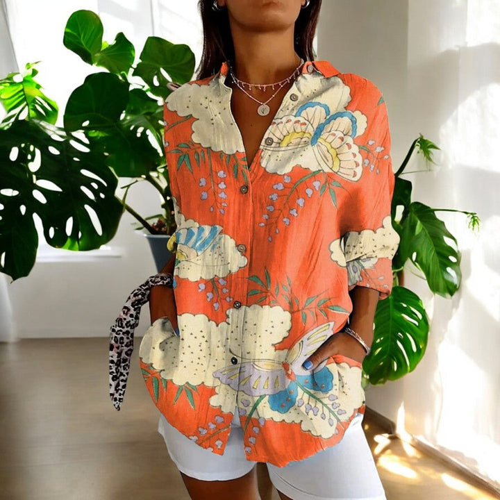 Levoire | Blouse Vive Avec Des Boutons Floraux Pour Femmes Orange