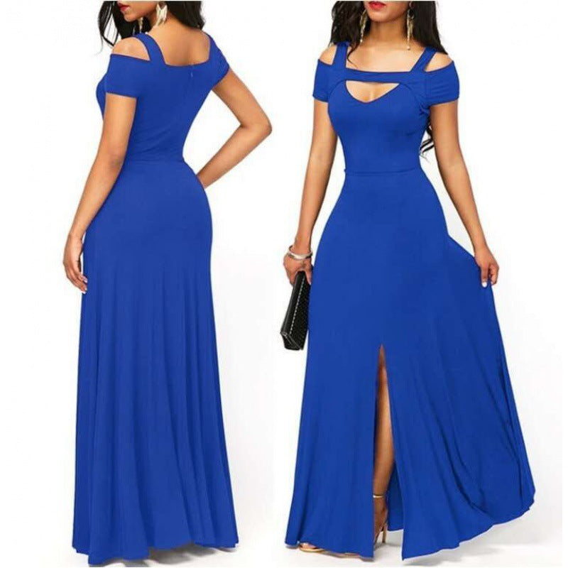 Robe maxi femme avec design dénudé des épaules et fente élégante Levoire