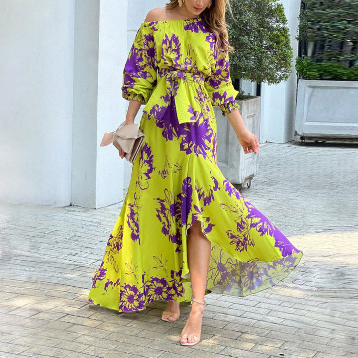 Robe maxi élégante pour femme avec design dénudé des épaules et détails volants Levoire