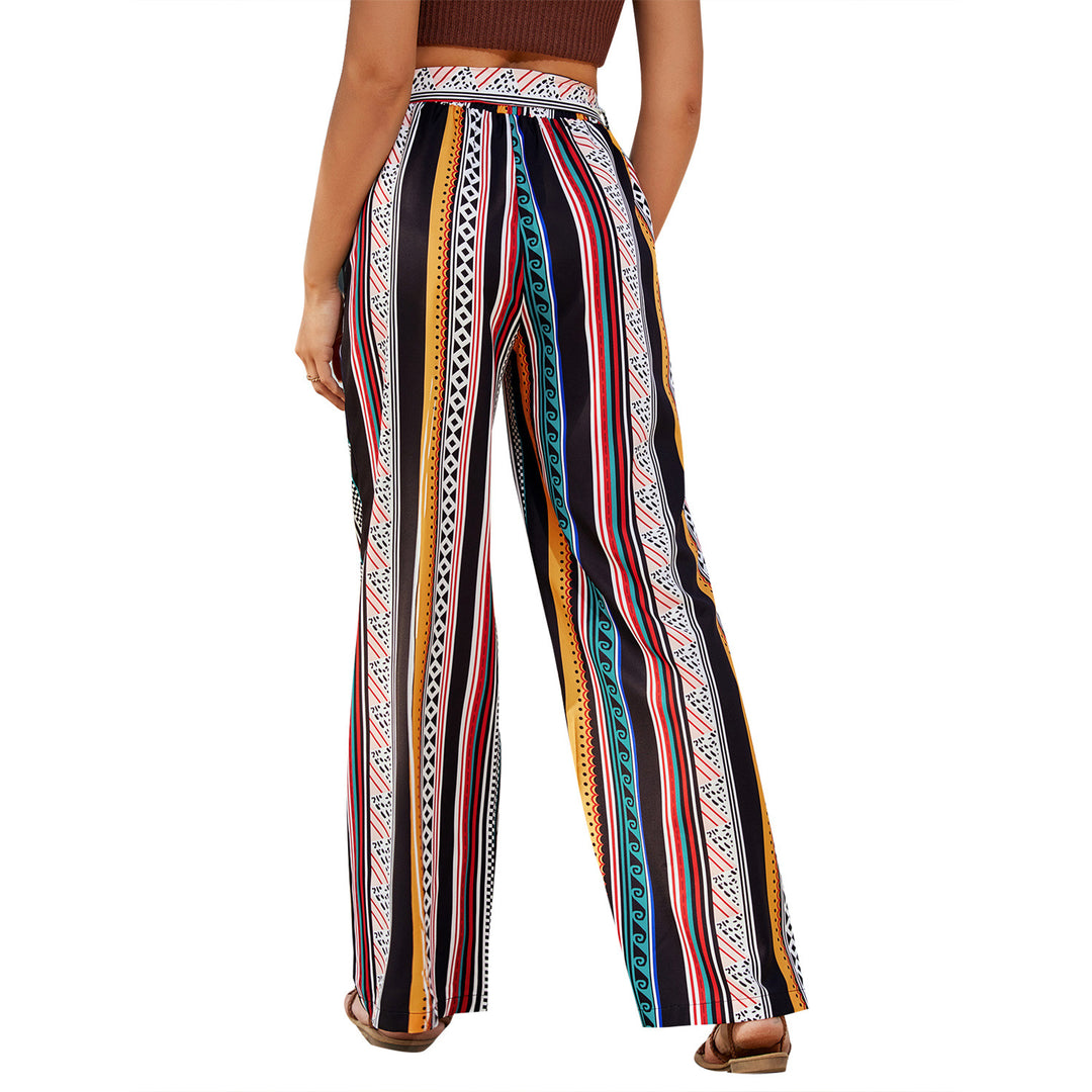 Pantalons larges d'été pour femmes avec ceinture polyvalente et motif saisissant Levoire