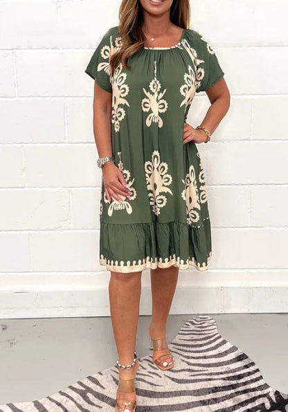 Levoire | Robe imprimée été Robe imprimée à manches courtes Vert vert cristal