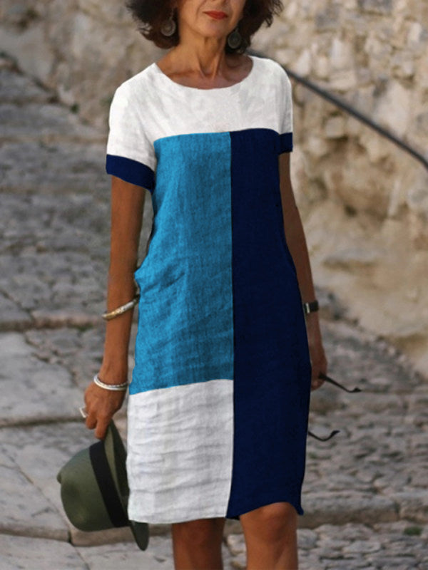 Levoire | robe à manches courtes à col rond imprimé décontracté Bai Lan