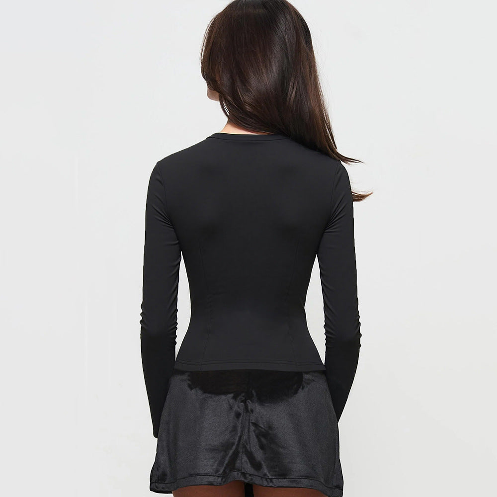 T-shirt à manches longues pour femmes avec décolleté rectangulaire et élégants détails de volants Levoire