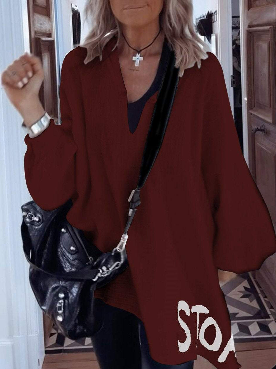 Chemise oversize pour femme avec décolleté V profond et manches volumineuses Levoire