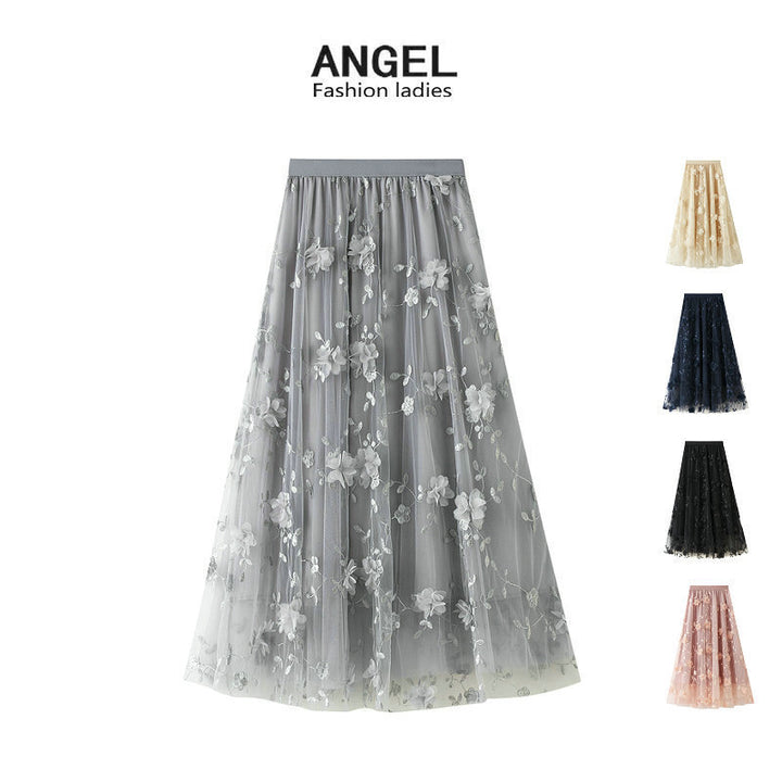 Jupon en tulle pour femmes avec des détails de broderie florale et une taille élastique Levoire