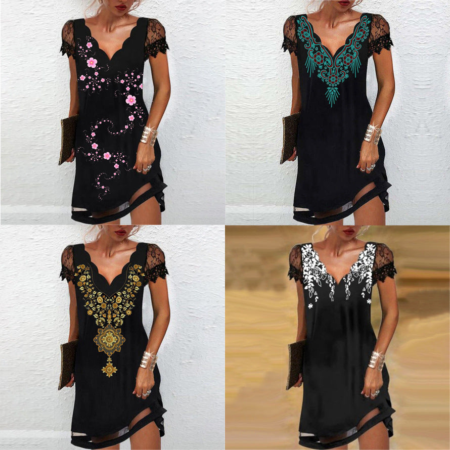 Levoire | Élégant robe midi en dentelle imprimée sans manches