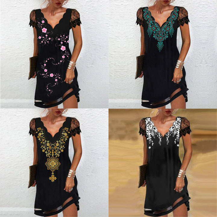 Levoire | Élégant robe midi en dentelle imprimée sans manches