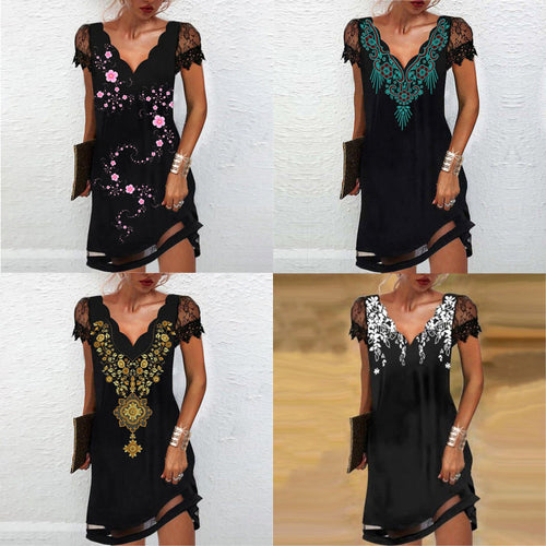 Levoire | Élégant robe midi en dentelle imprimée sans manches