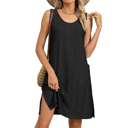 Levoire | Décontracté robe sans manches à col rond décontracté noir