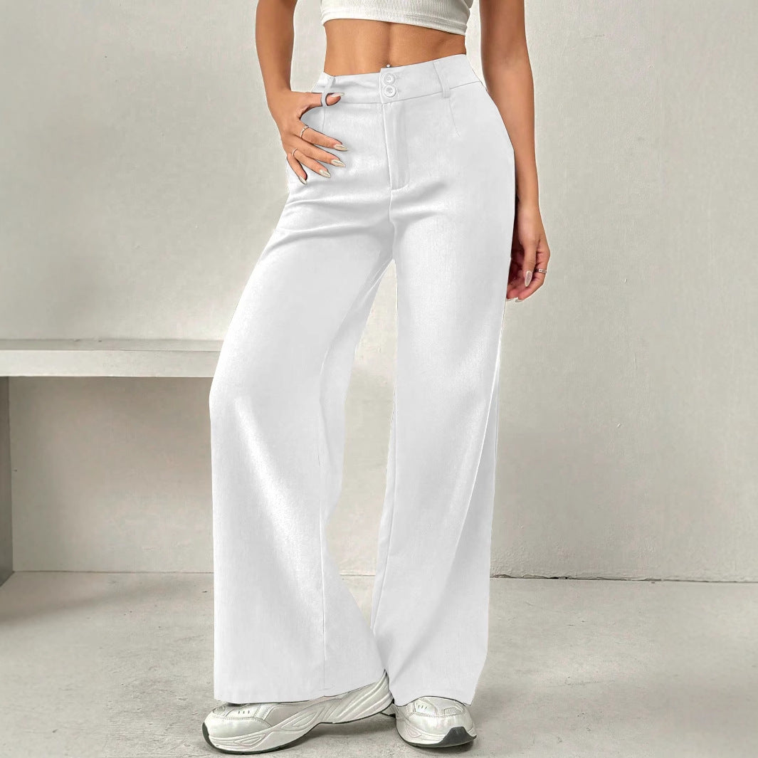 Pantalons larges décontractés pour femmes avec taille haute et élégants détails de boutons Levoire