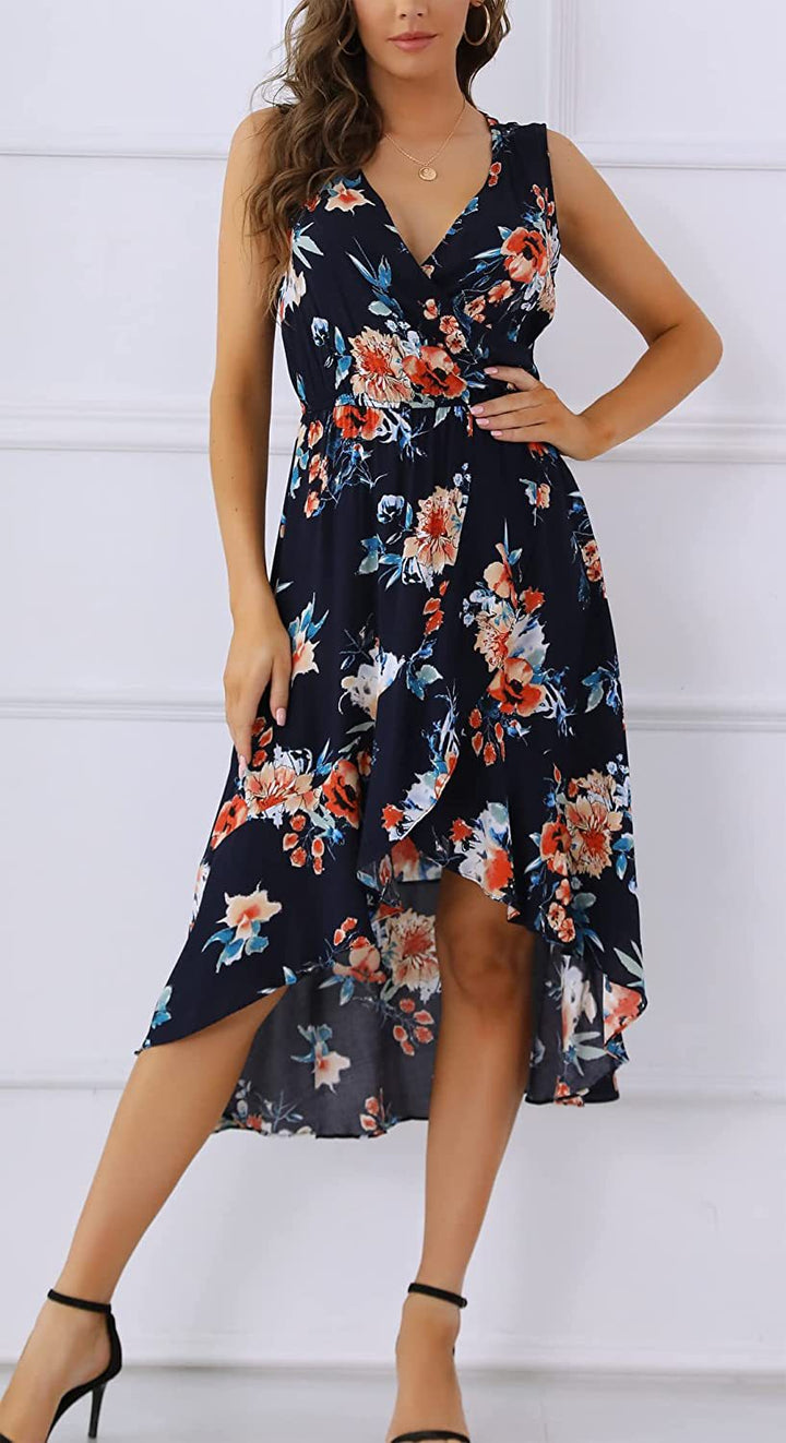 Robe Maxi Femme avec Accents Floraux et Ourlet Tourbillonnant Levoire