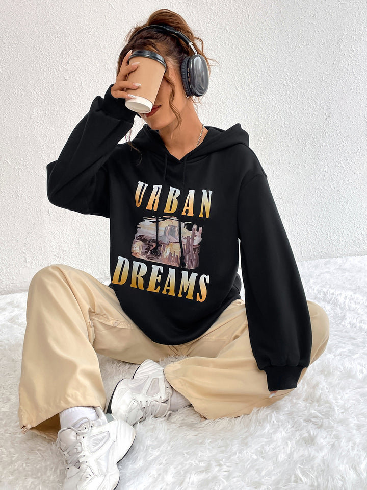 Hoodie surdimensionné pour femmes avec imprimé urbain et capuche Levoire