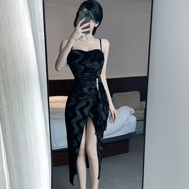Levoire | Robe Bodycon rayée à composition de blocs de couleurs remarquables noir