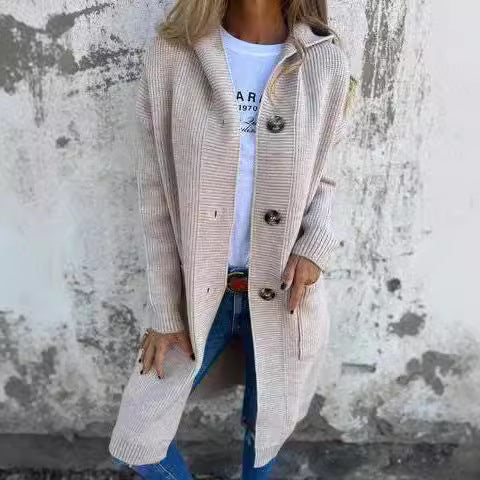 Manteau tricoté pour femme avec poches pratiques et design de bouton élégant Levoire