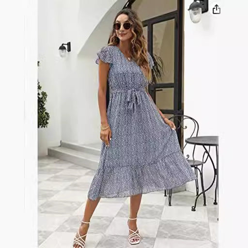 Robe midi femme avec design floral et ceinture Levoire