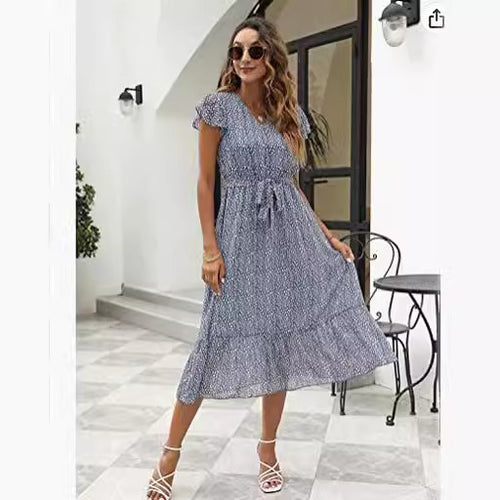 Robe midi femme avec design floral et ceinture Levoire