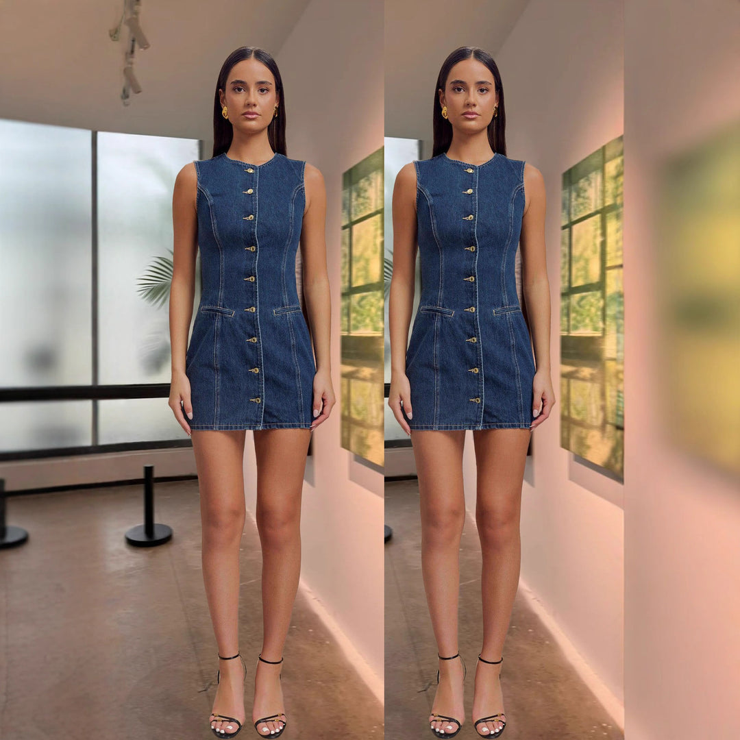 Robe chemise en denim pour femmes avec détails de boutons et coupe ajustée Levoire