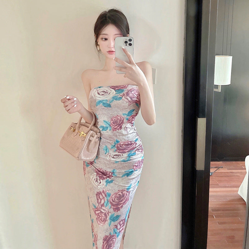 Levoire | Robe à motifs floraux Robe ajustée sans bretelles à motifs floraux