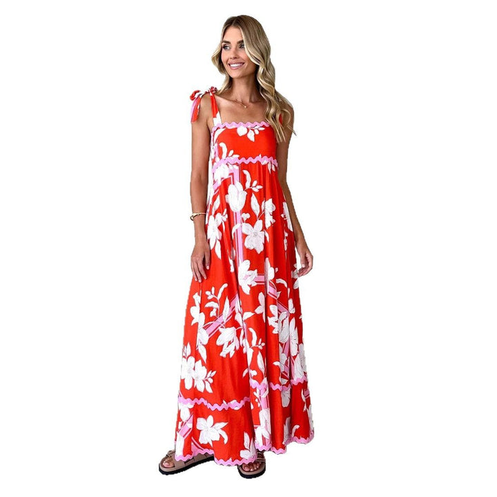 Robe maxi pour femmes avec un design de bretelles ludique et un imprimé élégant Levoire