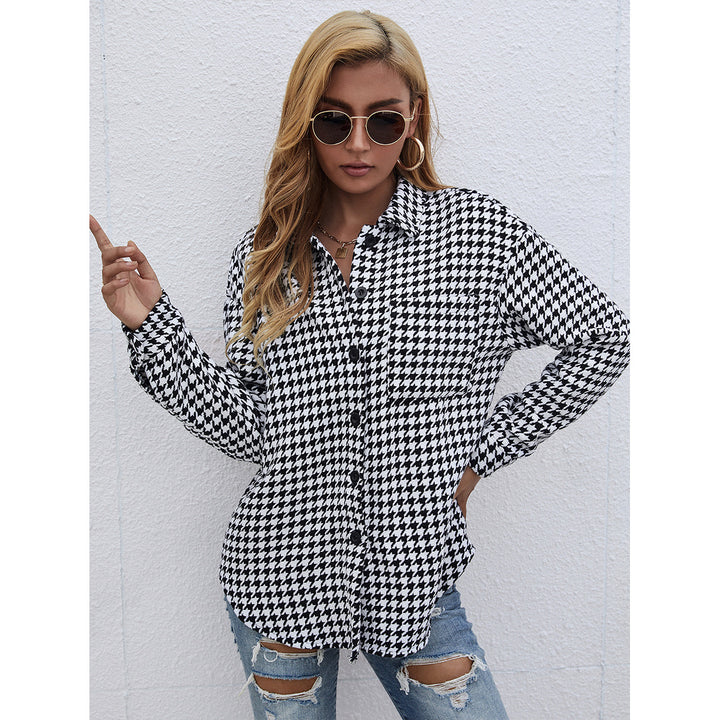 Chemise d'automne décontractée pour femmes dans un motif pied-de-poule tendance avec coupe décontractée Levoire